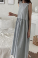Light Blue Korean Chic French Backless Design Lace-Up Vest Dress with Pockets on Both Sides