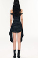 Cchun Pure Plaid Drawstring Eyelash Lace Fake Two-Piece Sling Dress in Dark Green