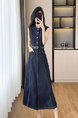 Real Shot In Stock 2025 Summer New Style Sleeveless Dress Mid-Length Skirt Slimming Denim Skirt French Style Waist-Cinching Dark Blue