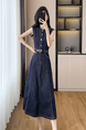 Real Shot In Stock 2025 Summer New Style Sleeveless Dress Mid-Length Skirt Slimming Denim Skirt French Style Waist-Cinching Dark Blue