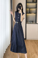Real Shot In Stock 2025 Summer New Style Sleeveless Dress Mid-Length Skirt Slimming Denim Skirt French Style Waist-Cinching Dark Blue