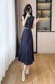Real Shot In Stock 2025 Summer New Style Sleeveless Dress Mid-Length Skirt Slimming Denim Skirt French Style Waist-Cinching Dark Blue