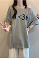 Real Shot of 2025 Large Size Summer New Off-Shoulder Design Letter Versatile Loose Casual Short-Sleeved T-Shirt Women's Top Gray