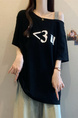 Real Shot of 2025 Large Size Summer New Off-Shoulder Design Letter Versatile Loose Casual Short-Sleeved T-Shirt Women's Top Black