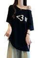 Real Shot of 2025 Large Size Summer New Off-Shoulder Design Letter Versatile Loose Casual Short-Sleeved T-Shirt Women's Top Black