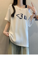 Real Shot of 2025 Large Size Summer New Off-Shoulder Design Letter Versatile Loose Casual Short-Sleeved T-Shirt Women's Top White