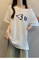 Real Shot of 2025 Large Size Summer New Off-Shoulder Design Letter Versatile Loose Casual Short-Sleeved T-Shirt Women's Top White