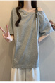 Real Price and Real Shot 2025 Summer New Fat MM Plus Size Female Fashion Versatile Careful Machine Shoulder Fashion Short-Sleeved T-Shirt Gray