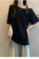 Real Price and Real Shot 2025 Summer New Fat MM Plus Size Female Fashion Versatile Careful Machine Shoulder Fashion Short-Sleeved T-Shirt Black
