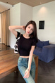 Pure Desire Style Hot Girl Shoulder Short-Sleeved T-Shirt Women's Summer New Special-Interest Design Hollow-Out Beauty Back Short Slimming Top Black