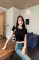 Pure Desire Style Hot Girl Shoulder Short-Sleeved T-Shirt Women's Summer New Special-Interest Design Hollow-Out Beauty Back Short Slimming Top Black