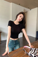Pure Desire Style Hot Girl Shoulder Short-Sleeved T-Shirt Women's Summer New Special-Interest Design Hollow-Out Beauty Back Short Slimming Top Black