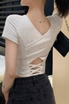 Pure Desire Style Hot Girl Shoulder Short-Sleeved T-Shirt Women's Summer New Special-Interest Design Hollow-Out Beauty Back Short Slimming Top Gray