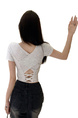 Pure Desire Style Hot Girl Shoulder Short-Sleeved T-Shirt Women's Summer New Special-Interest Design Hollow-Out Beauty Back Short Slimming Top Gray