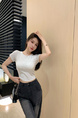 Pure Desire Style Hot Girl Shoulder Short-Sleeved T-Shirt Women's Summer New Special-Interest Design Hollow-Out Beauty Back Short Slimming Top Gray