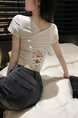 Pure Desire Style Hot Girl Shoulder Short-Sleeved T-Shirt Women's Summer New Special-Interest Design Hollow-Out Beauty Back Short Slimming Top Gray