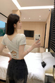 Pure Desire Style Hot Girl Shoulder Short-Sleeved T-Shirt Women's Summer New Special-Interest Design Hollow-Out Beauty Back Short Slimming Top Gray