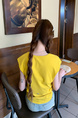 Real Shot Short-Sleeved T-shirt Summer 2025 New Trendy Back Opening Short Slim Round Neck Top Korean Style Women's Clothing Yellow