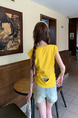 Real Shot Short-Sleeved T-shirt Summer 2025 New Trendy Back Opening Short Slim Round Neck Top Korean Style Women's Clothing Yellow