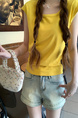 Real Shot Short-Sleeved T-shirt Summer 2025 New Trendy Back Opening Short Slim Round Neck Top Korean Style Women's Clothing Yellow