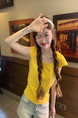 Real Shot Short-Sleeved T-shirt Summer 2025 New Trendy Back Opening Short Slim Round Neck Top Korean Style Women's Clothing Yellow
