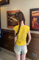 Real Shot Short-Sleeved T-shirt Summer 2025 New Trendy Back Opening Short Slim Round Neck Top Korean Style Women's Clothing Yellow