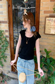 Real Shot Short-Sleeved T-shirt Summer 2025 New Trendy Back Opening Short Slim Round Neck Top Korean Style Women's Clothing Black