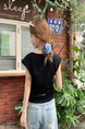 Real Shot Short-Sleeved T-shirt Summer 2025 New Trendy Back Opening Short Slim Round Neck Top Korean Style Women's Clothing Black