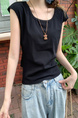 Real Shot Short-Sleeved T-shirt Summer 2025 New Trendy Back Opening Short Slim Round Neck Top Korean Style Women's Clothing Black