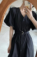 Korean Chic French Retro V-Neck Single-Breasted Lace-Up Waist Slimming Temperament Dress in Black with Pockets and Belt