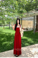 Zhou Zhang Chapter Rose Fu Flower Set French Style Vintage Strap Red Dress Sleeveless Slim Fit Slimming Elegance Long Skirt Summer