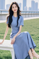 Sailing Series Wear Take 2025 Summer New Style Light Blue Pendulum Skirt Slimming Elegance Round Neck Waist-Cinching Dress