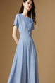 Sailing Series Wear Take 2025 Summer New Style Light Blue Pendulum Skirt Slimming Elegance Round Neck Waist-Cinching Dress