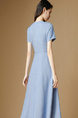 Sailing Series Wear Take 2025 Summer New Style Light Blue Pendulum Skirt Slimming Elegance Round Neck Waist-Cinching Dress