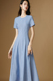 Sailing Series Wear Take 2025 Summer New Style Light Blue Pendulum Skirt Slimming Elegance Round Neck Waist-Cinching Dress