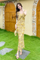 French Ruffled Floral Dress for Women 2025 Summer New Holiday Style Yellow V-Neck Tall Long Dress