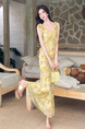 French Ruffled Floral Dress for Women 2025 Summer New Holiday Style Yellow V-Neck Tall Long Dress