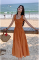 Original Fabric Seaside Vacation Strap Dress Women's Summer New Style French Style Platycodon Grandiflorum Waist-cinching Beach Long Skirt in Terracotta