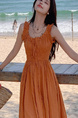 Original Fabric Seaside Vacation Strap Dress Women's Summer New Style French Style Platycodon Grandiflorum Waist-cinching Beach Long Skirt in Terracotta