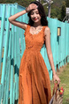 Original Fabric Seaside Vacation Strap Dress Women's Summer New Style French Style Platycodon Grandiflorum Waist-cinching Beach Long Skirt in Terracotta