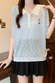 Real Shot Wholesale Price 2025 Summer New Korean Version Contrast Color POLO Collar Bear Embroidery Breathable Ice Silk Cool Top in Light Blue