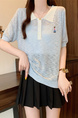Real Shot Wholesale Price 2025 Summer New Korean Version Contrast Color POLO Collar Bear Embroidery Breathable Ice Silk Cool Top in Light Blue