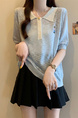 Real Shot Wholesale Price 2025 Summer New Korean Version Contrast Color POLO Collar Bear Embroidery Breathable Ice Silk Cool Top in Light Blue
