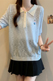 Real Shot Wholesale Price 2025 Summer New Korean Version Contrast Color POLO Collar Bear Embroidery Breathable Ice Silk Cool Top in Light Blue