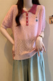 Real Shot Wholesale Price 2025 Summer New Korean Version Contrast Color POLO Collar Bear Embroidery Breathable Ice Silk Cool Top in Light Pink