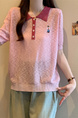 Real Shot Wholesale Price 2025 Summer New Korean Version Contrast Color POLO Collar Bear Embroidery Breathable Ice Silk Cool Top in Light Pink