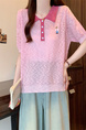 Real Shot Wholesale Price 2025 Summer New Korean Version Contrast Color POLO Collar Bear Embroidery Breathable Ice Silk Cool Top in Light Pink