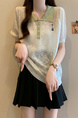 Real Shot Wholesale Price 2025 Summer New Korean Version Contrast Color POLO Collar Bear Embroidery Breathable Ice Silk Cool Top in Cream and Green