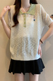 Real Shot Wholesale Price 2025 Summer New Korean Version Contrast Color POLO Collar Bear Embroidery Breathable Ice Silk Cool Top in Cream and Green