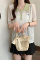 Real Shot Wholesale Price 2025 Summer New Korean Version Contrast Color POLO Collar Bear Embroidery Breathable Ice Silk Cool Top in Cream and Green